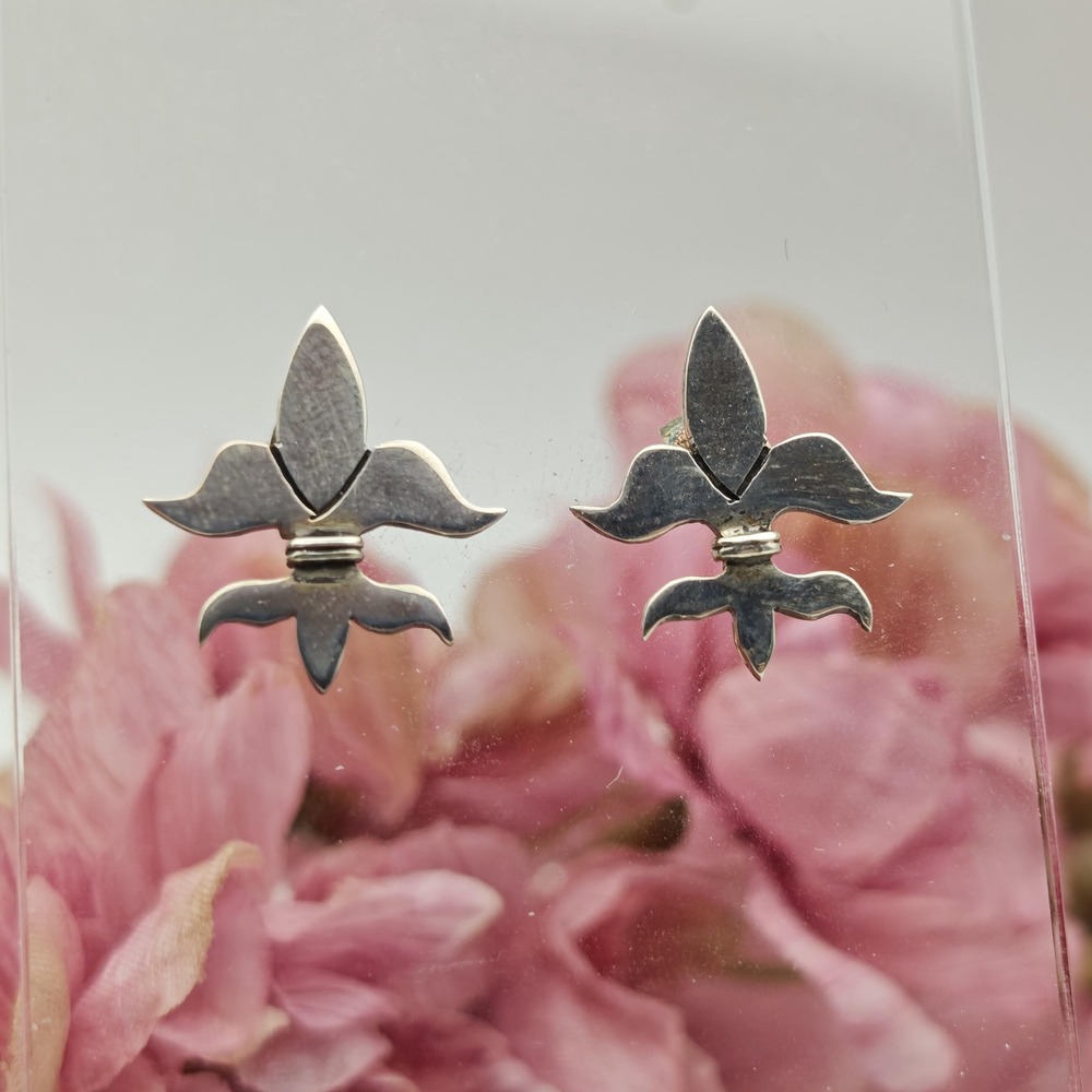 Sterling Silver Fleur de Lis Handmade Boho Bohemian Style Post Earrings